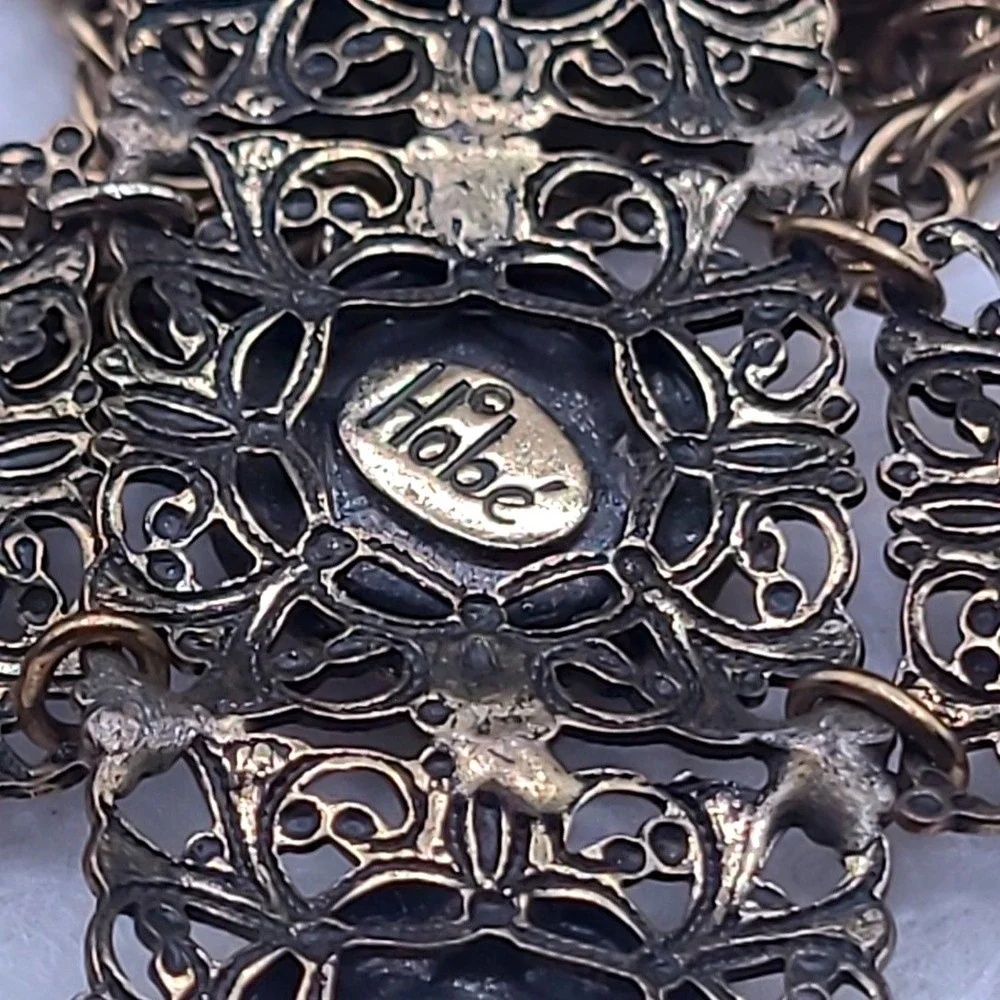 Vintage Hobe Necklace Gold Tone Filigree Enamel Articulated Large Cross RARE